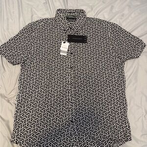 Denim & Flower Black and White Geometric Pattern Men's Shirt